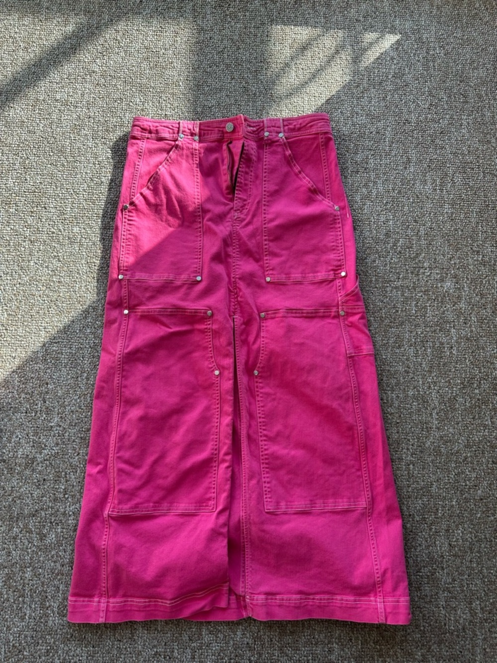 Pilcro Hot Pink Carpenter Maxi Skirt
